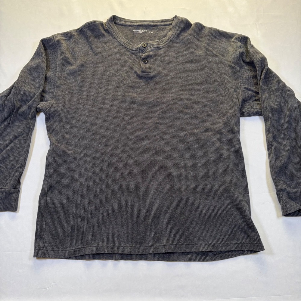 Abercrombie & Fitch Mens Large Relaxed Waffle Knit Henley Shirt Charcoal Grey